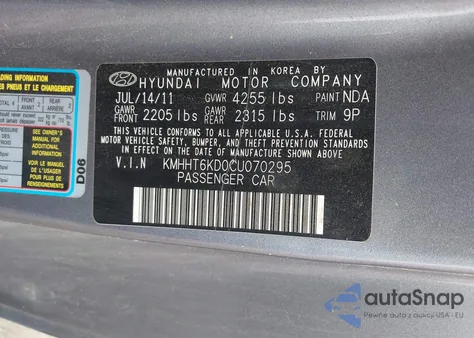 2012 Hyundai Genesis Coupe 2.0T from USA, damaged, VIN KMHHT6KD0CU070295